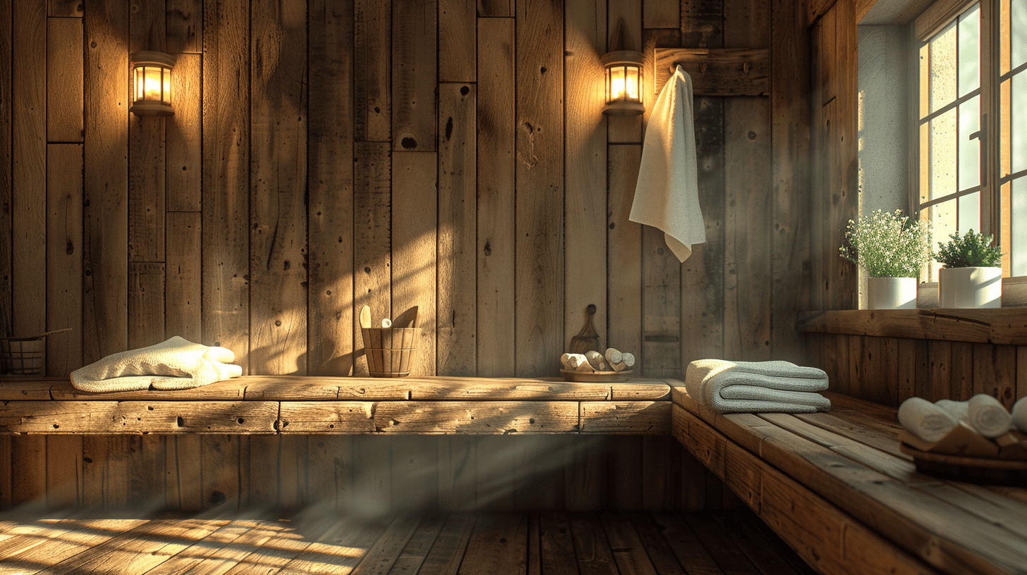 Eine klassische Sauna in angenehmen Licht zum entspannen.