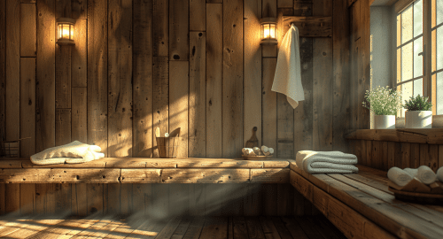 Eine klassische Sauna in angenehmen Licht zum entspannen.
